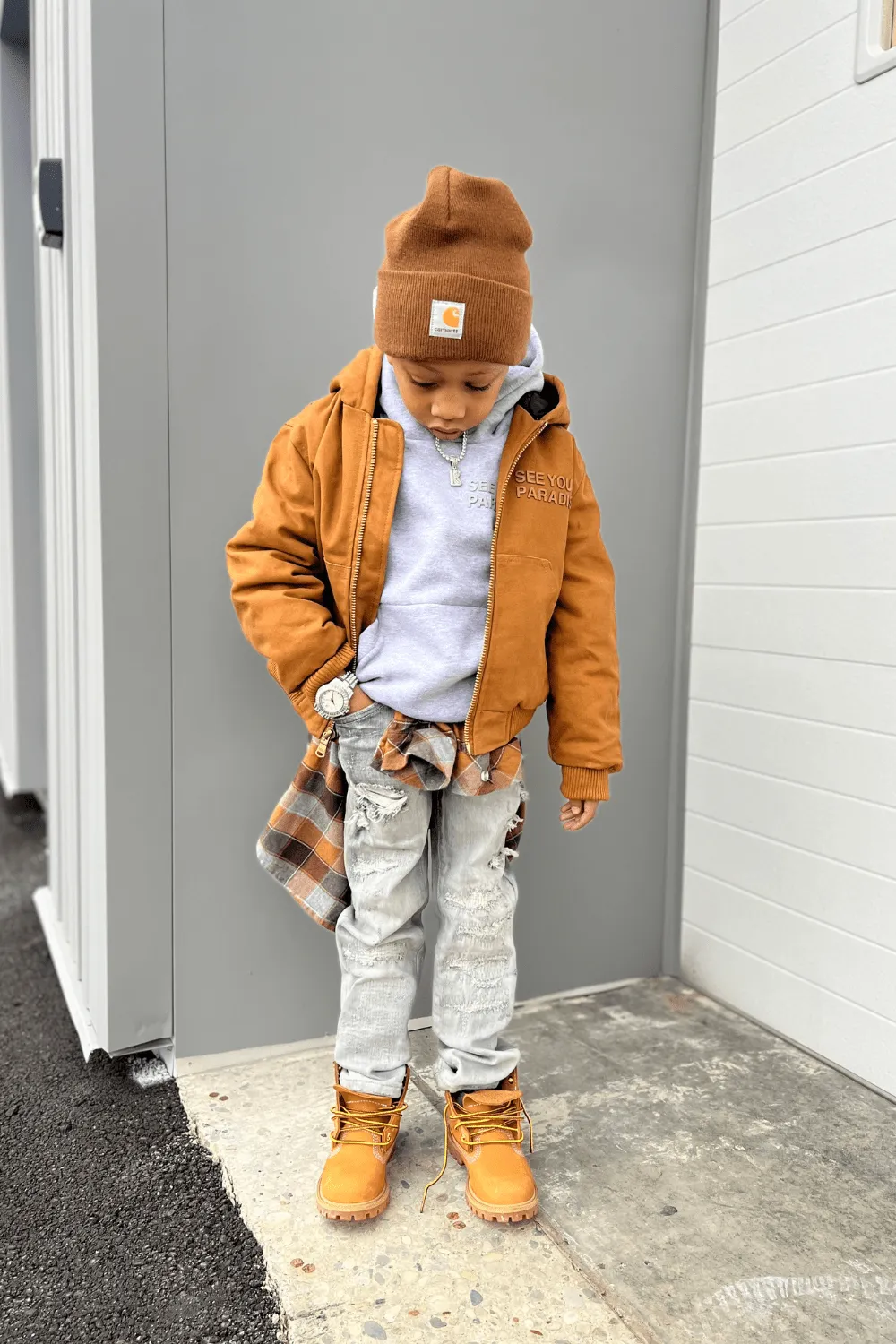 Kids See You In Paradise Hooded Work Jacket (Wheat)