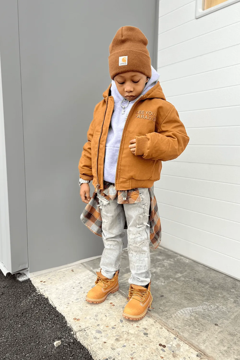 Kids See You In Paradise Hooded Work Jacket (Wheat)