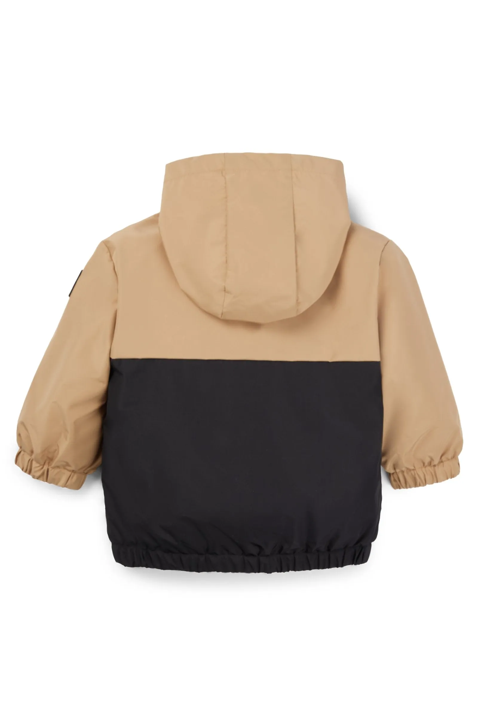 KIDS WATERPROOF HOODED WINDBREAKER JACKET WITH STRIPES AND LOGO