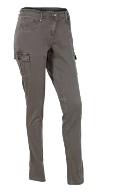 Ladies Dark Brown Cotton Blend Plus Size Cargo Trousers