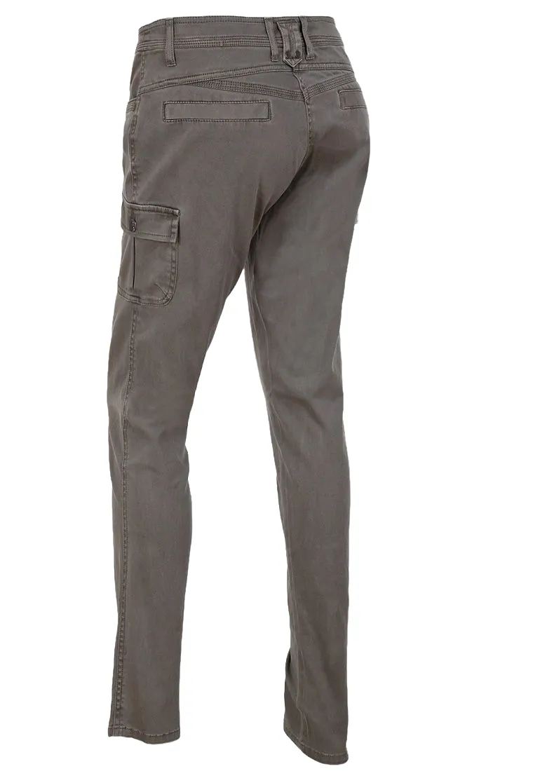 Ladies Dark Brown Cotton Blend Plus Size Cargo Trousers