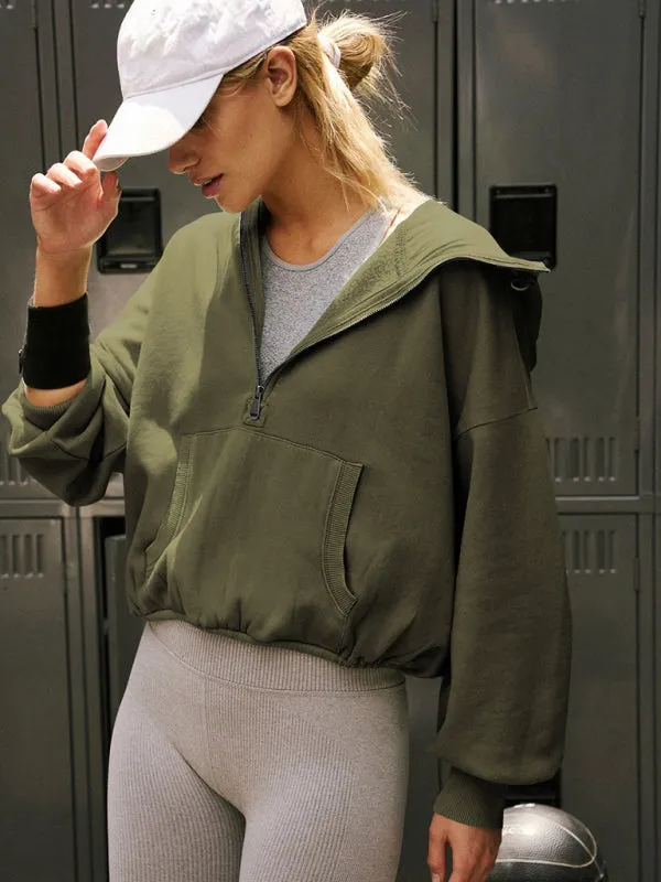 Leanne Athletic Hoodie Drawstring Long Sleeve Top Half Zip