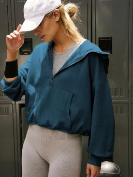 Leanne Athletic Hoodie Drawstring Long Sleeve Top Half Zip