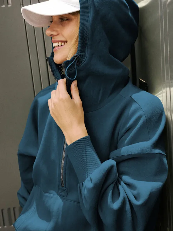 Leanne Athletic Hoodie Drawstring Long Sleeve Top Half Zip