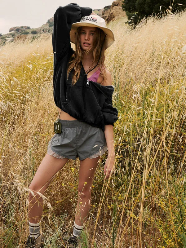 Leanne Athletic Hoodie Drawstring Long Sleeve Top Half Zip