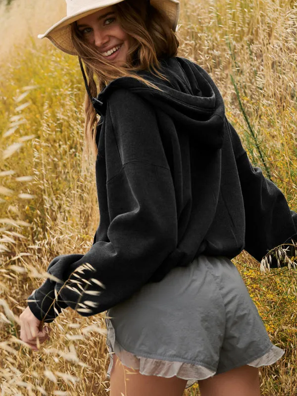Leanne Athletic Hoodie Drawstring Long Sleeve Top Half Zip