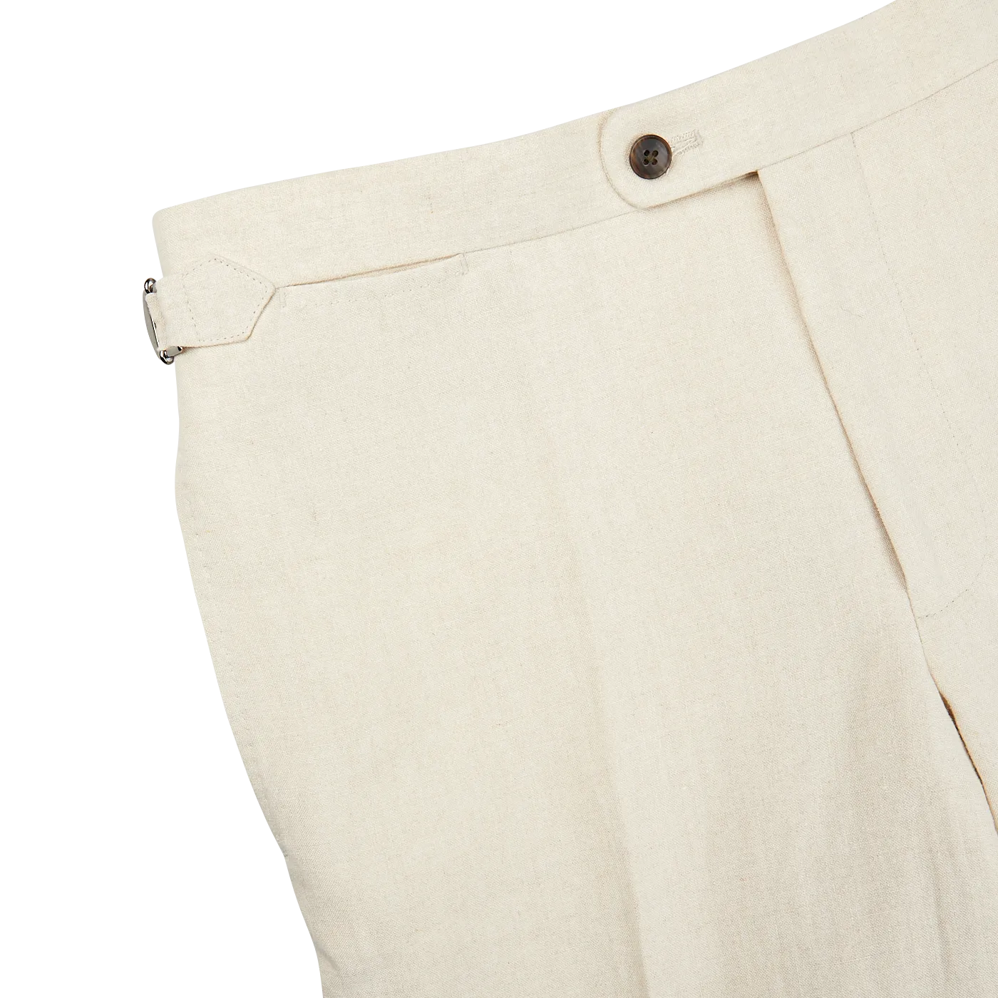 Light Beige Pure Linen Flat Front Trousers