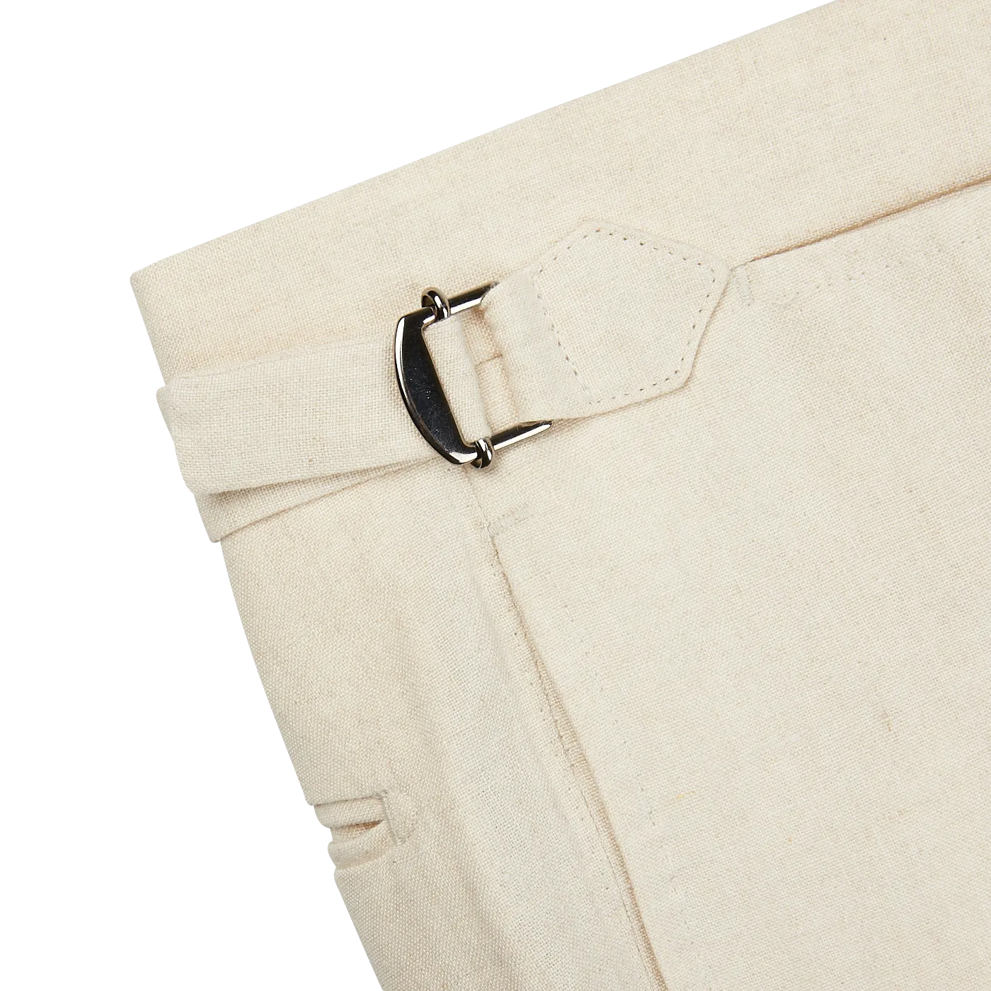 Light Beige Pure Linen Flat Front Trousers