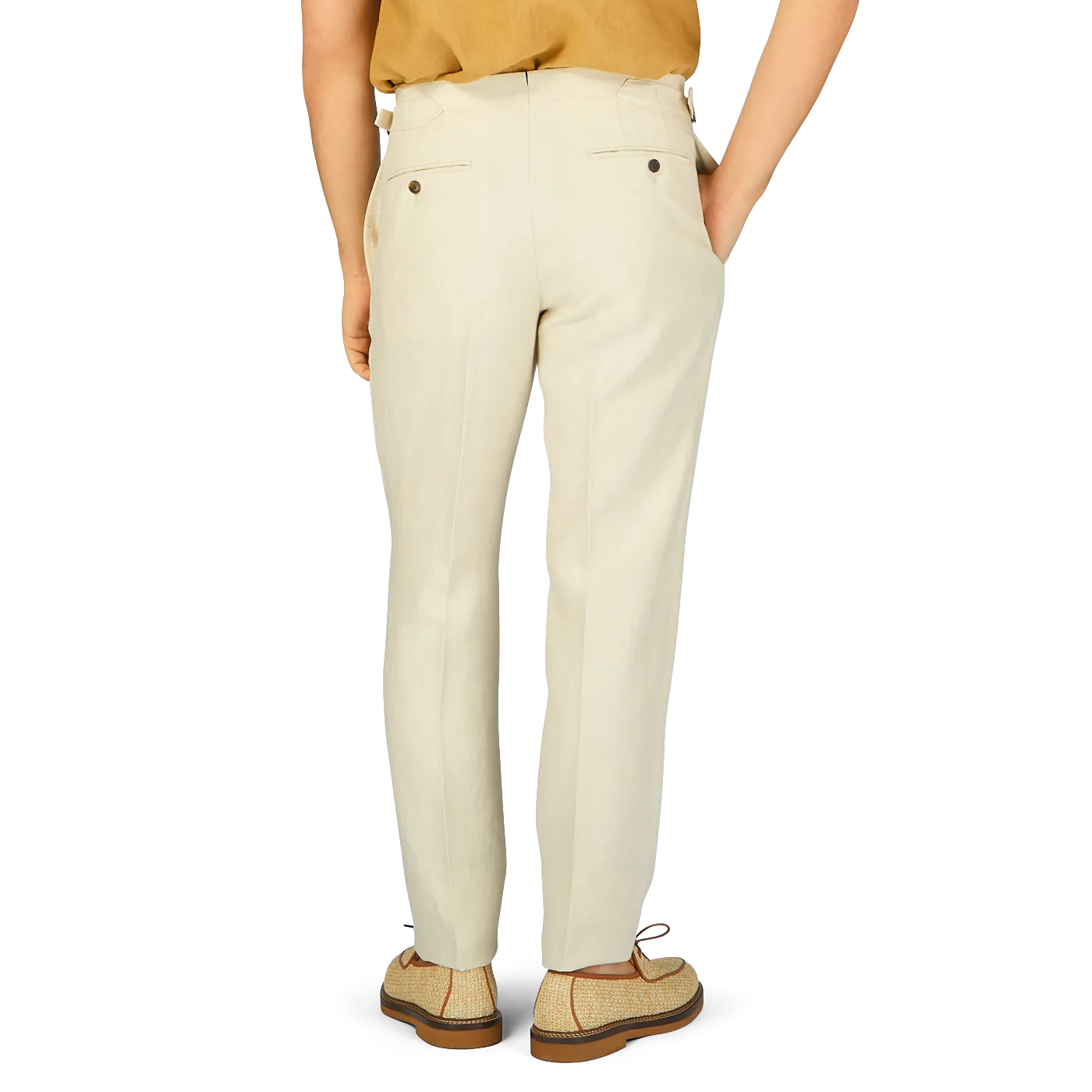Light Beige Pure Linen Flat Front Trousers