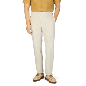 Light Beige Pure Linen Flat Front Trousers