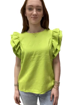 Lime Ruffled Sleeve Blouse