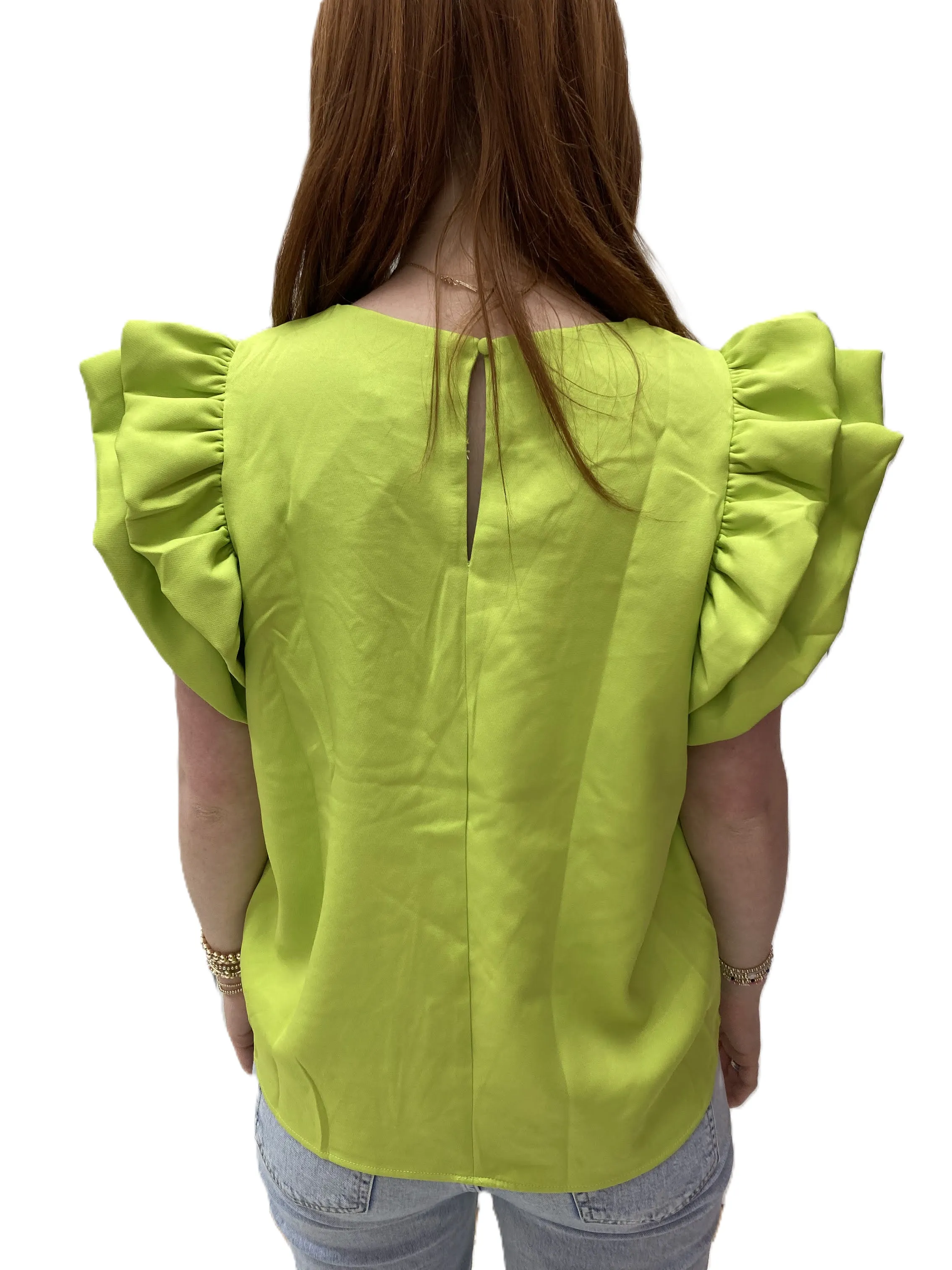 Lime Ruffled Sleeve Blouse