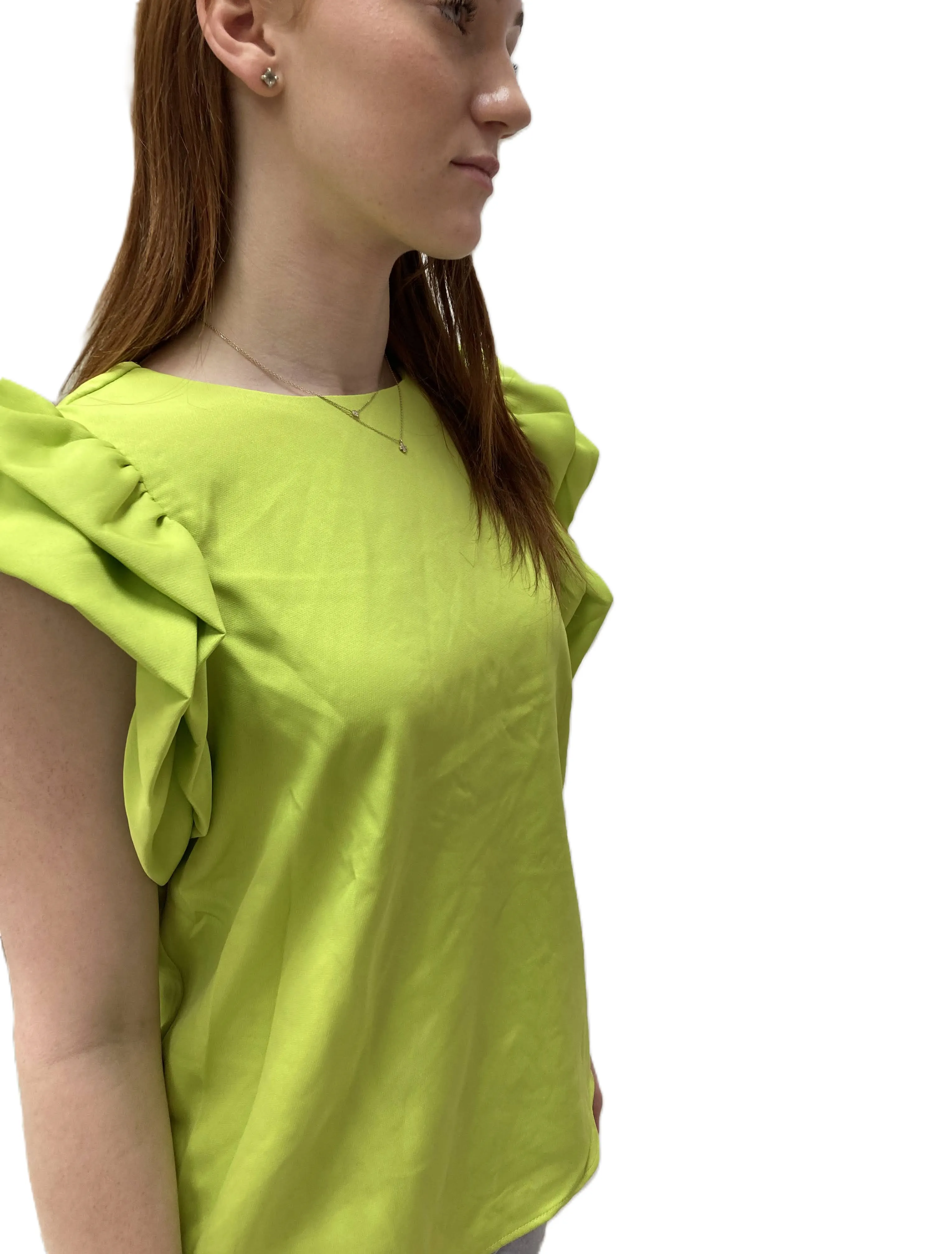 Lime Ruffled Sleeve Blouse