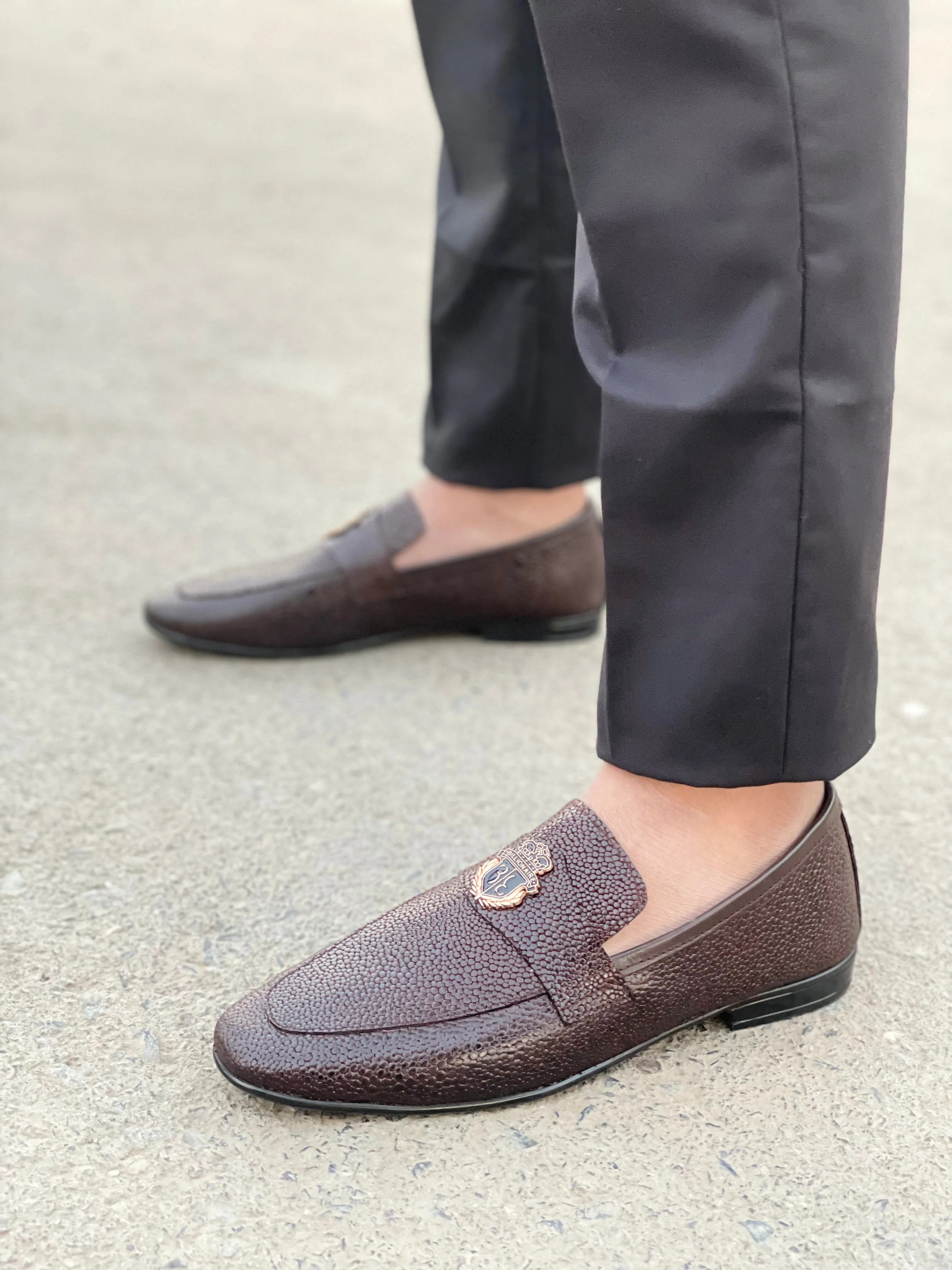 LS Pure Leather Brown Crown Formal Shoes S-0402