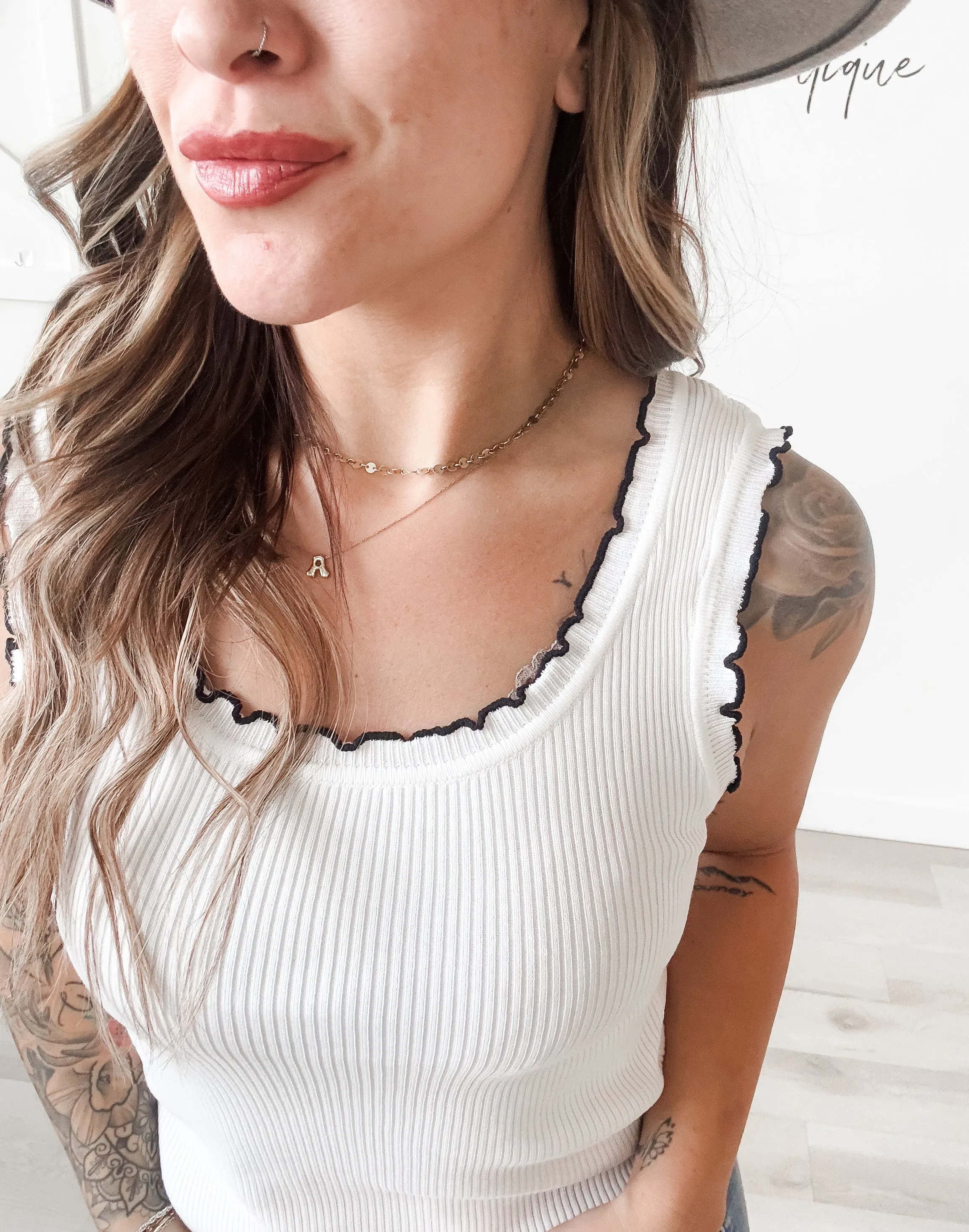 Macie Lettuce Trim Sweater Tank