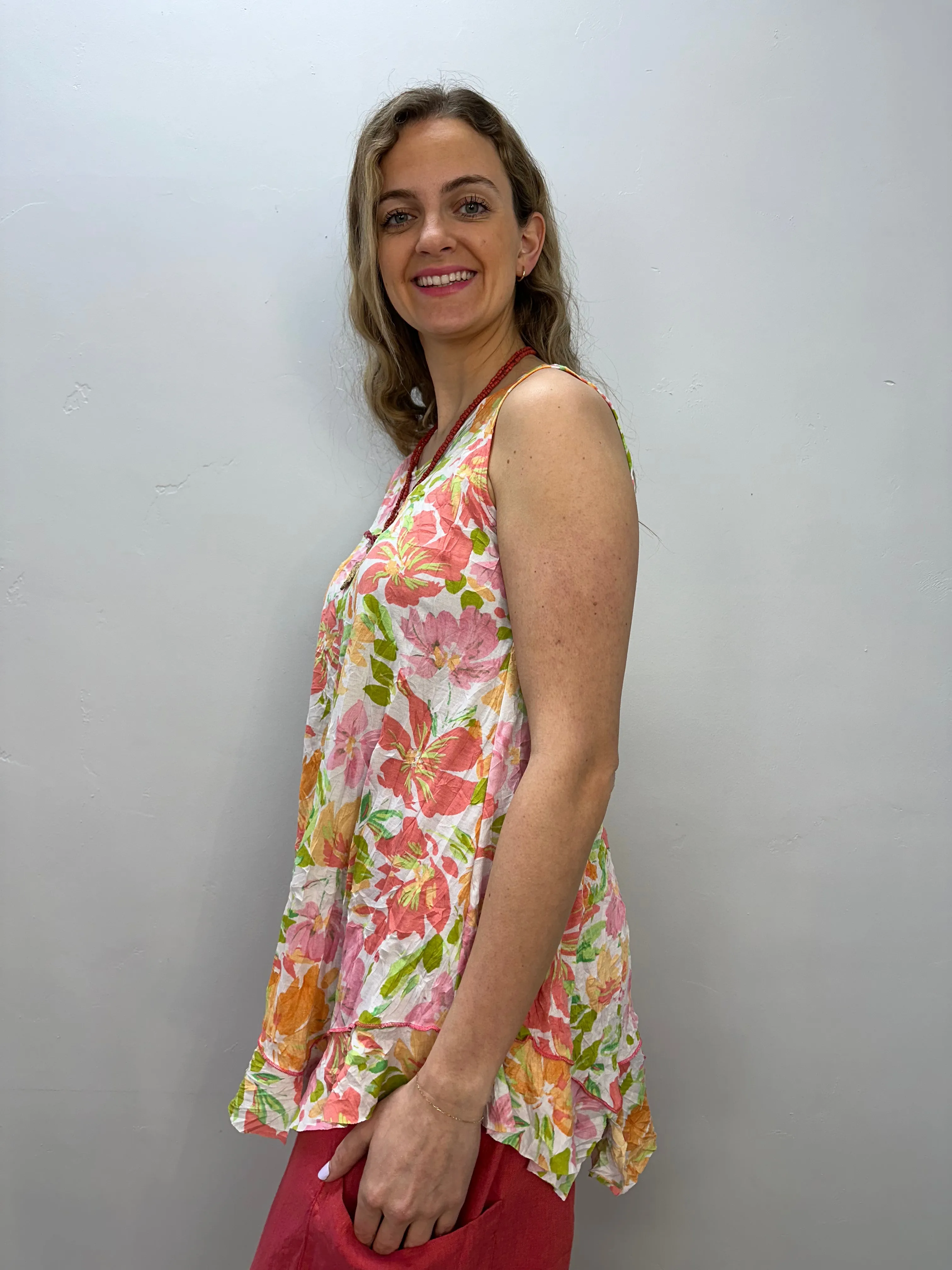Mango Watercolor Crinkle Sleeveless Tank