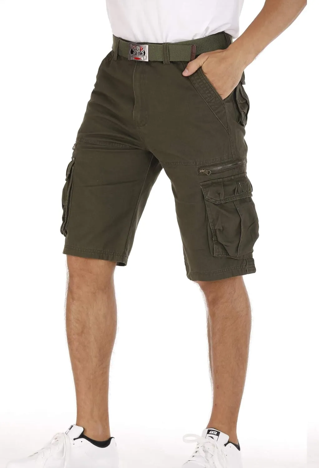 Men's Lightweight Multi Pocket Casual Outdoor Twill Cargo Shorts with Zipper Pockets with 8 Pockets No Belt
