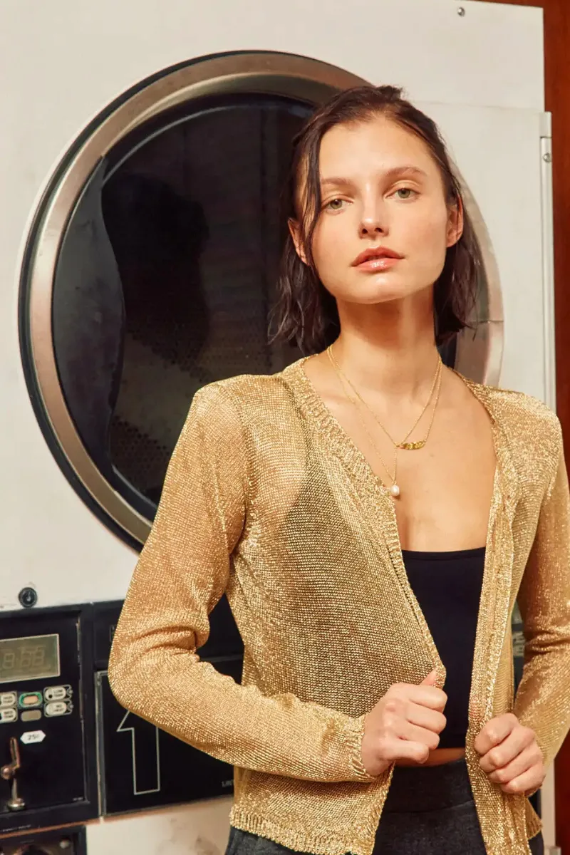 Metallic Open Front Cardigan