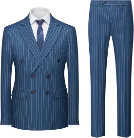 MOGU Mens Double Breasted Pinstripe Suit 2 Piece Slim Fit Tuxedo Formal Jacket and Pants for Business Wedding Prom