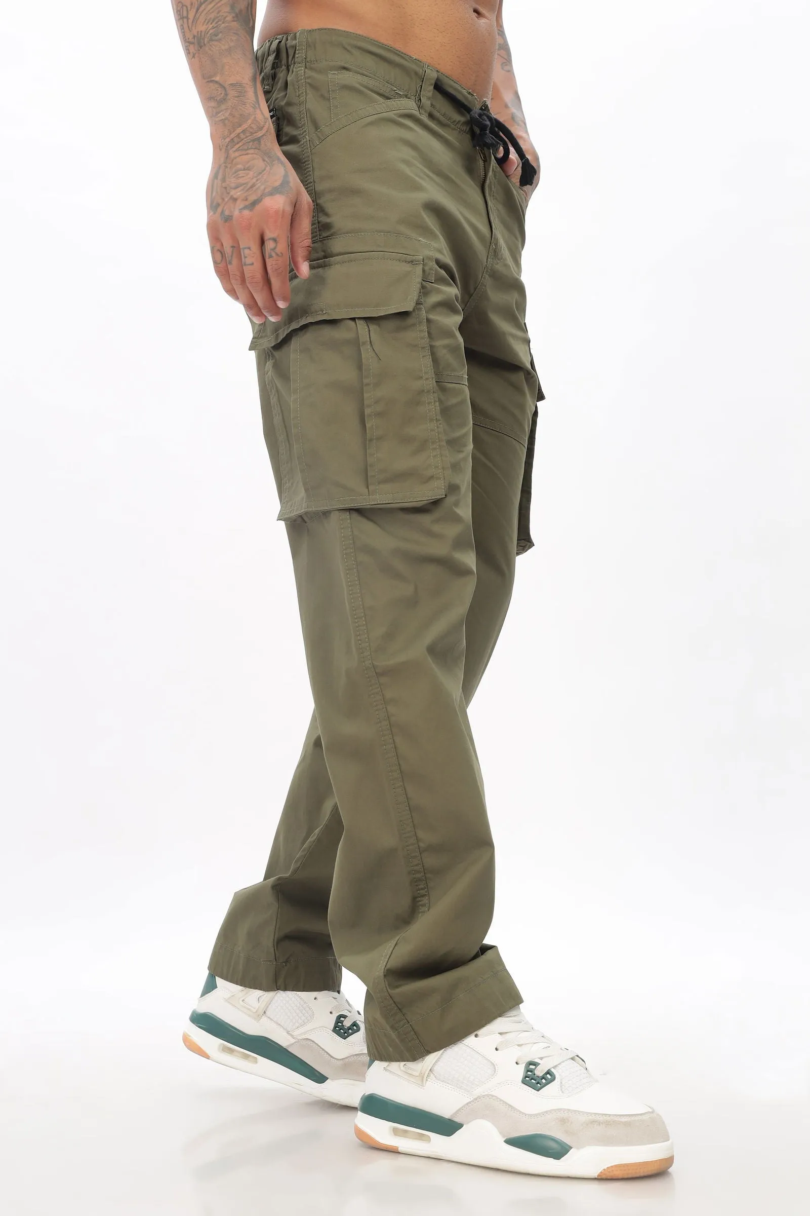 OLIVE STRAIGHT CARGO PANTS