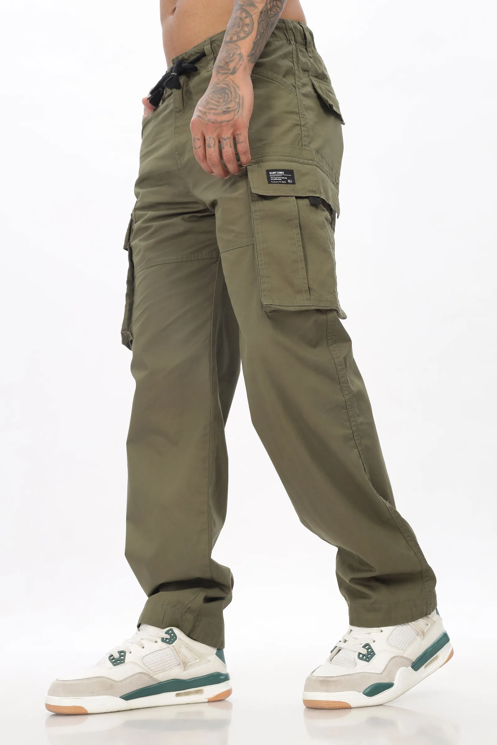 OLIVE STRAIGHT CARGO PANTS