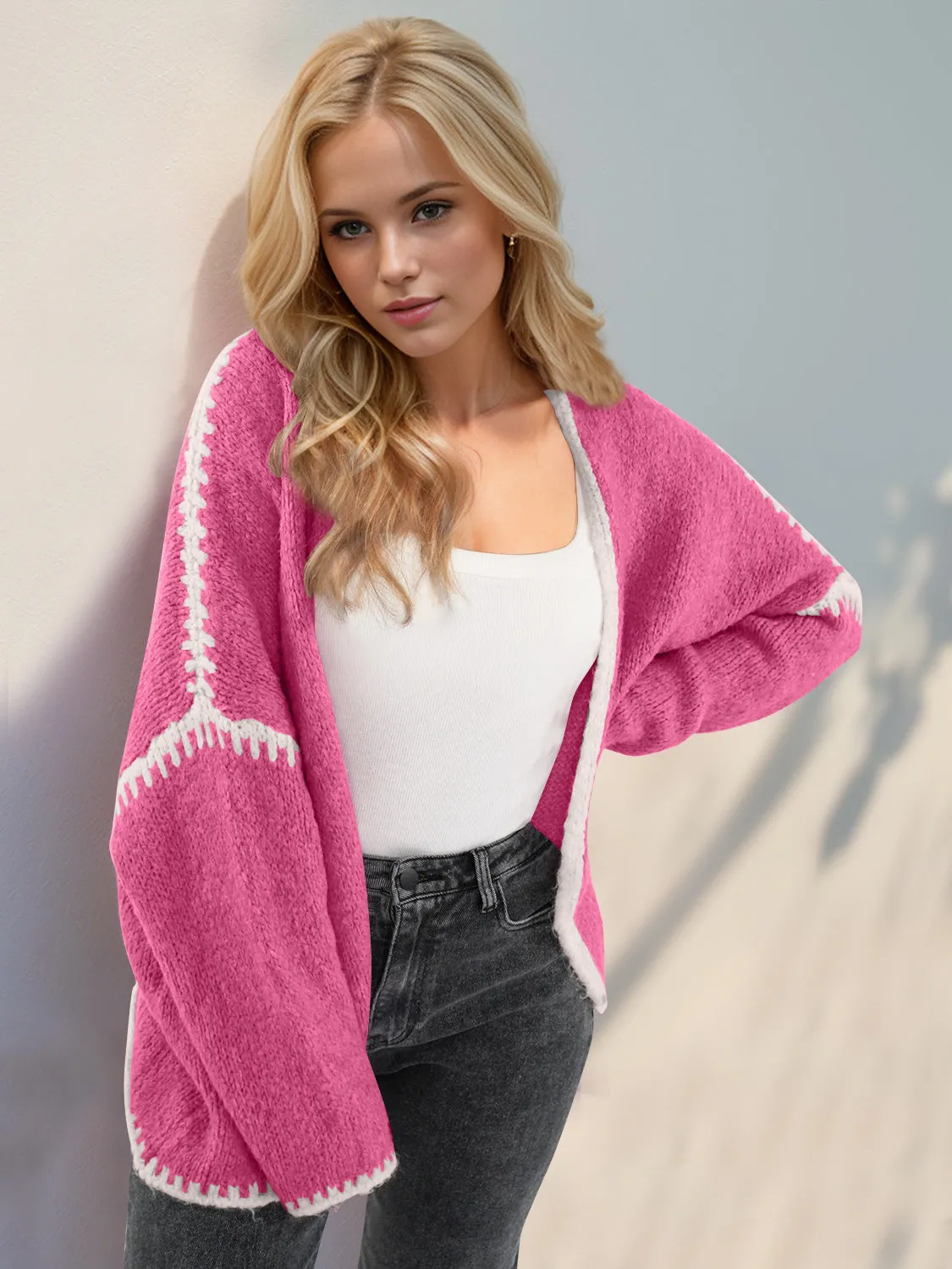 Open Front Dropped Shoulder Cardigan