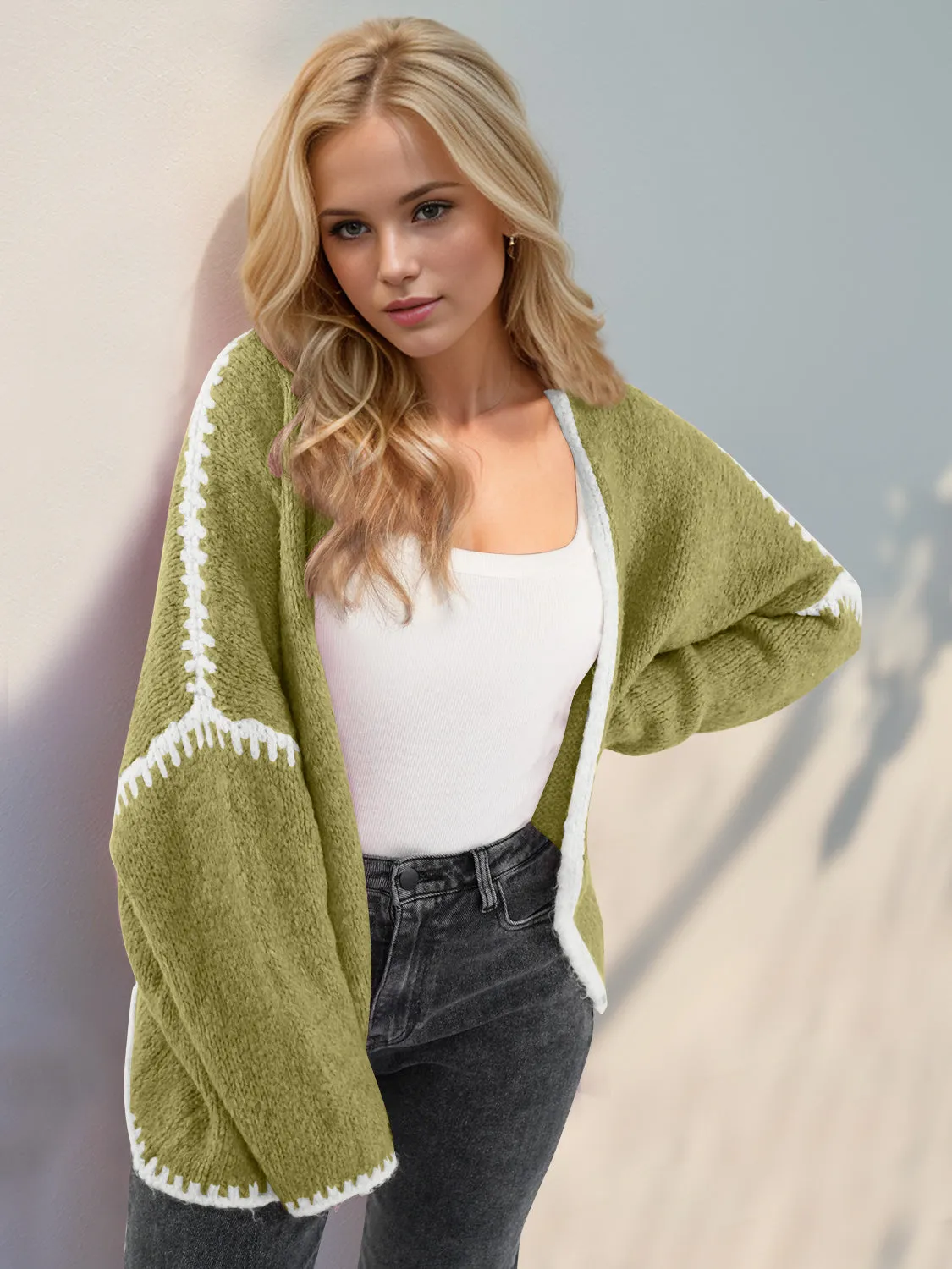 Open Front Dropped Shoulder Cardigan