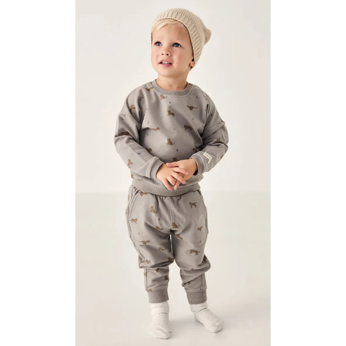 organic cotton jalen sweatshirt   track pant | lenny leopard sage