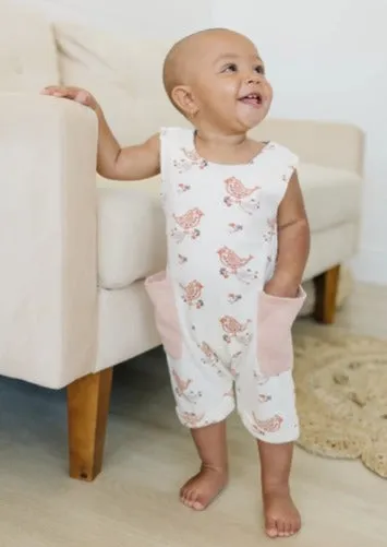 Organic Cotton Sleeveless Romper- Celadon Quail