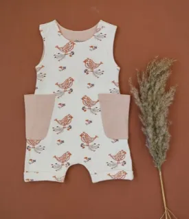 Organic Cotton Sleeveless Romper- Celadon Quail