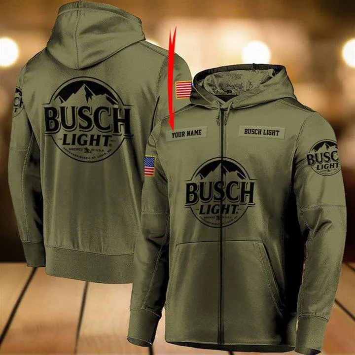 Personalized Military Green Busch Light Hoodie & Zip Hoodie