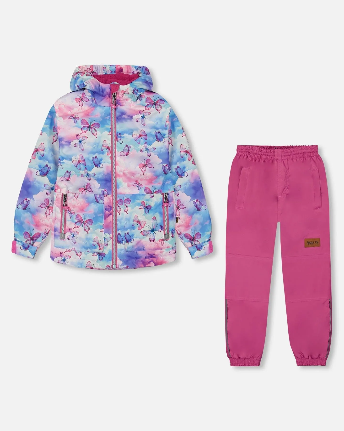 Printed Jacket Two-Piece Mid-Season Outerwear Set Butterflies On Multicolored And Vibrant Pink Background
