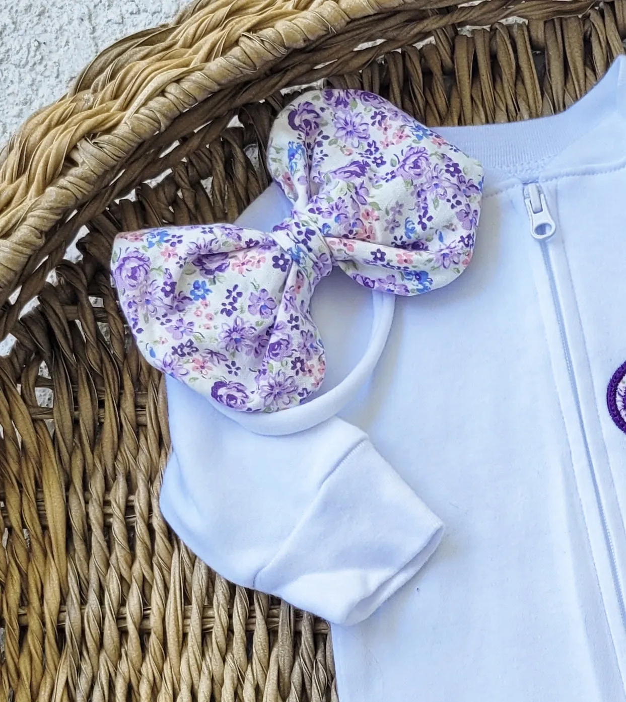 Purple Floral Applique Girl Footie