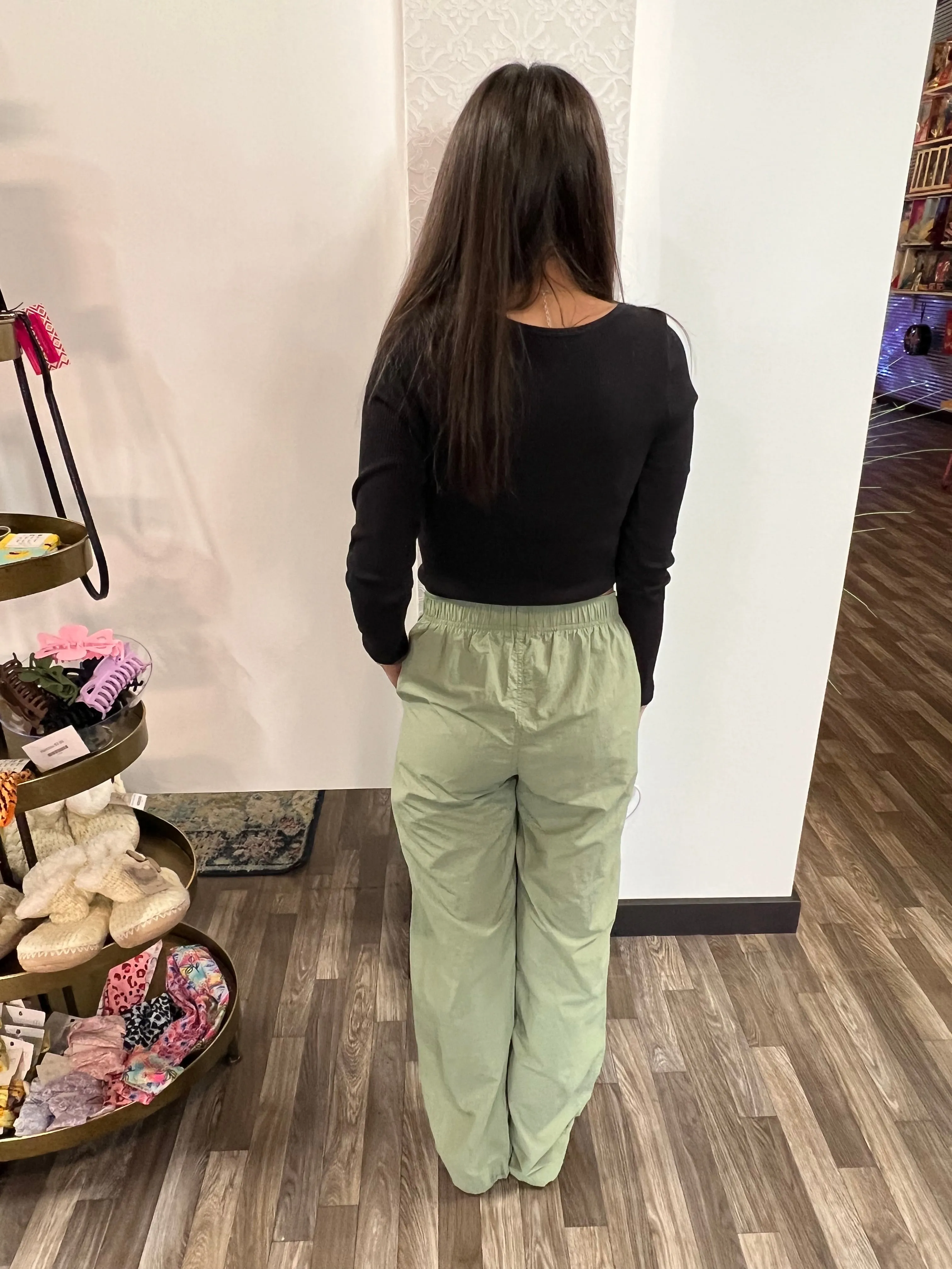 Sage Elastic Waist Parachute Pants