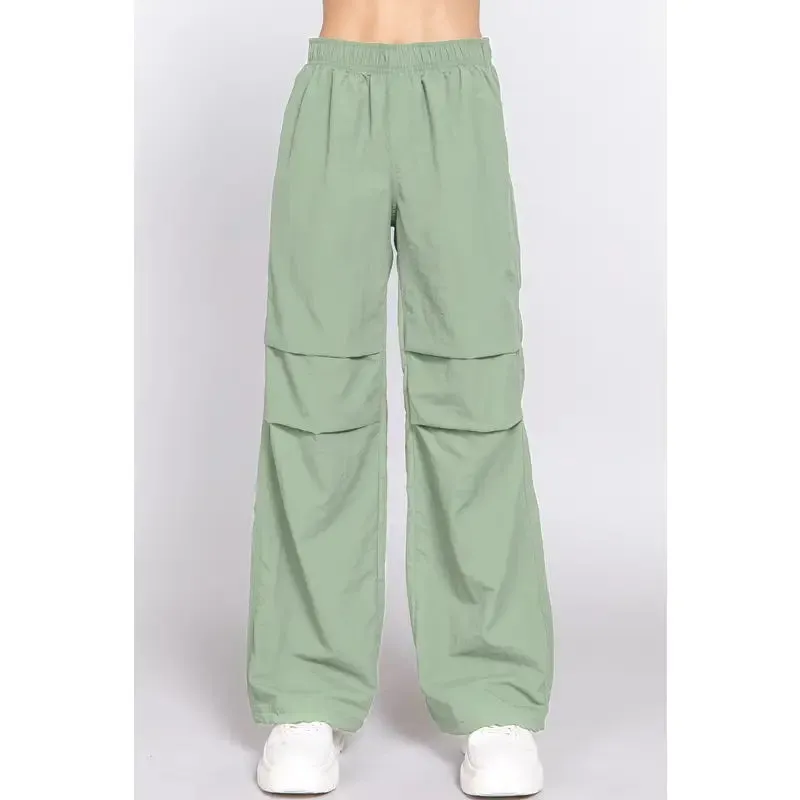 Sage Elastic Waist Parachute Pants