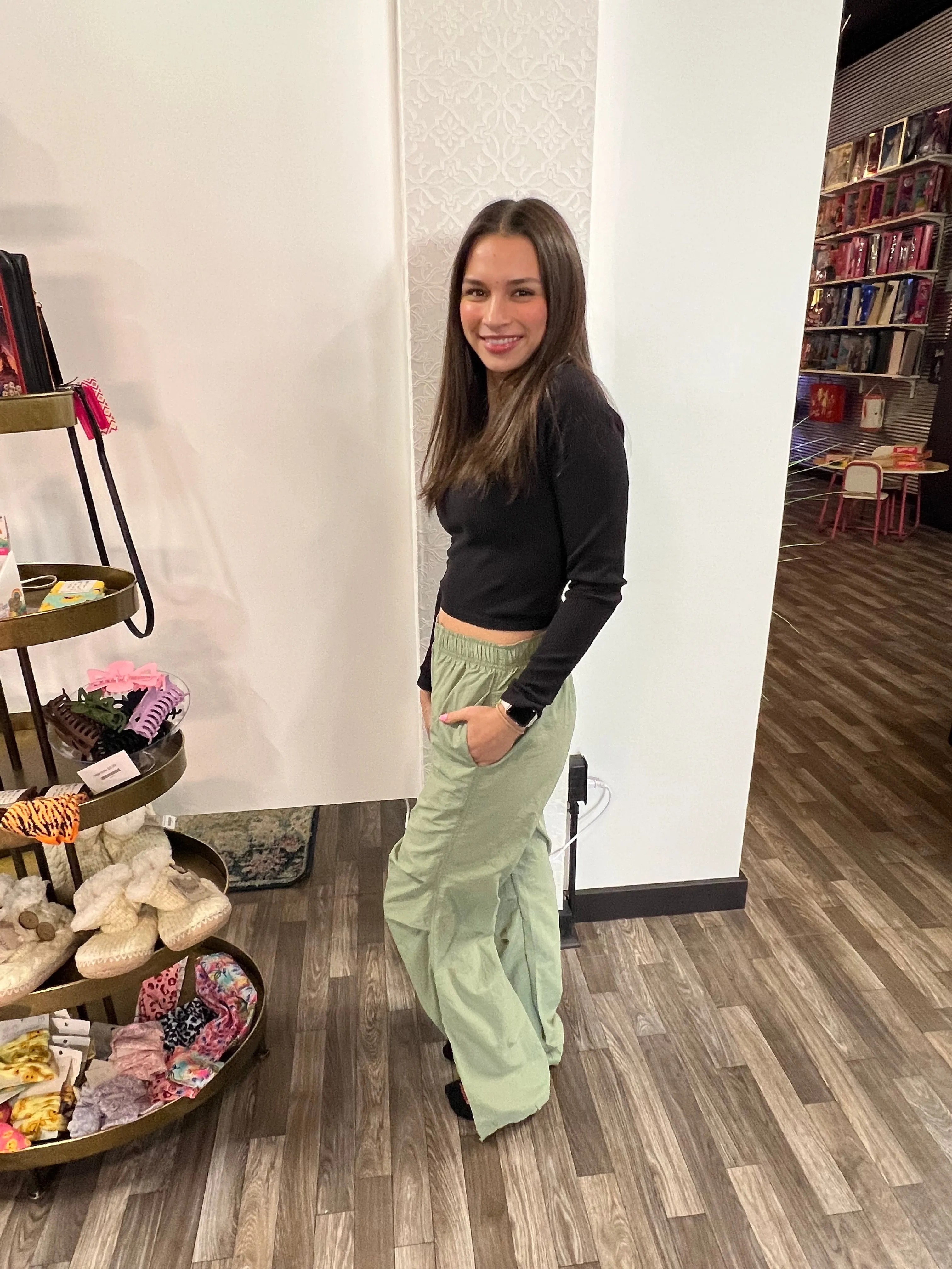 Sage Elastic Waist Parachute Pants