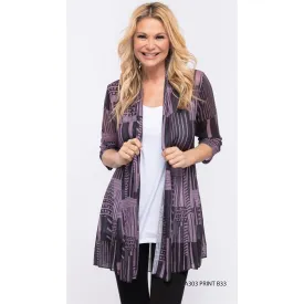Sheer Cardigan -Purple/Black Stripes Print B33