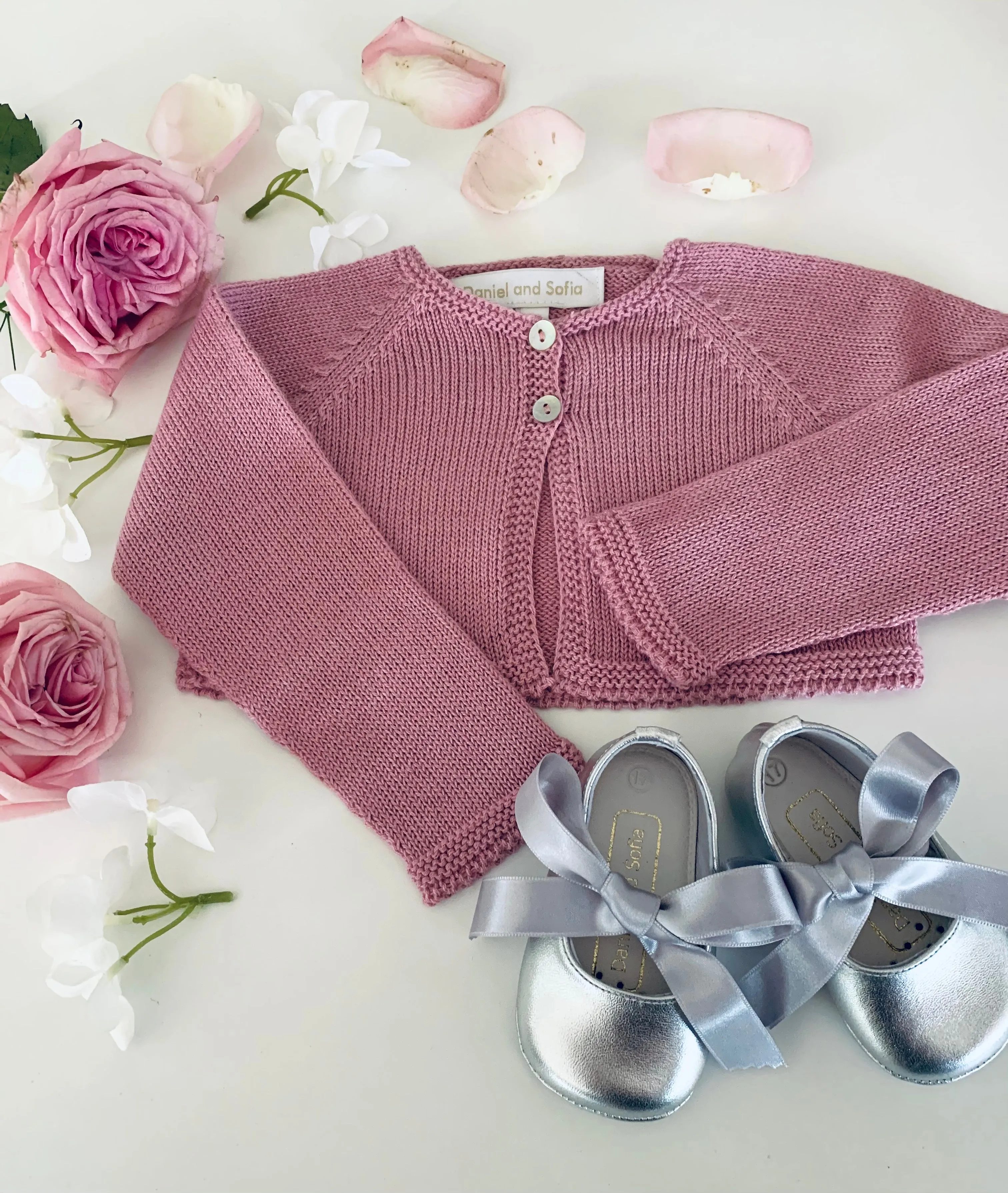 Silver Mary Jane Pram shoes with grey ribbons