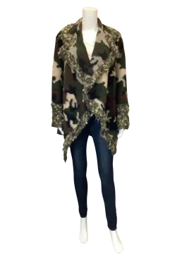 Simone Chang Womans Cardigan Open Front Camo Size: 6