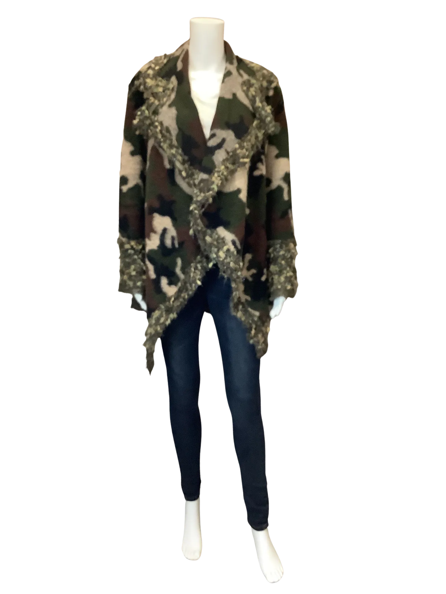 Simone Chang Womans Cardigan Open Front Camo Size: 6