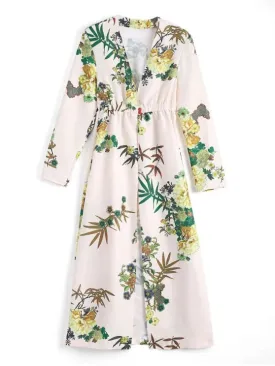 TastyHottie - Pretty Floral Long Sleeves Open Front Coverup Dress