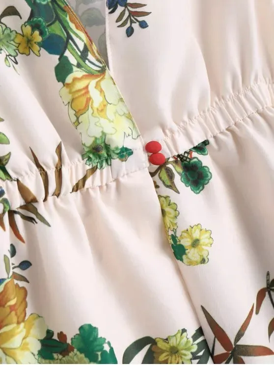 TastyHottie - Pretty Floral Long Sleeves Open Front Coverup Dress