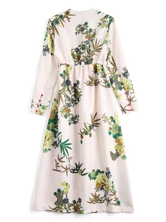 TastyHottie - Pretty Floral Long Sleeves Open Front Coverup Dress