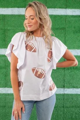 White Football Sequin Poplin Blouse