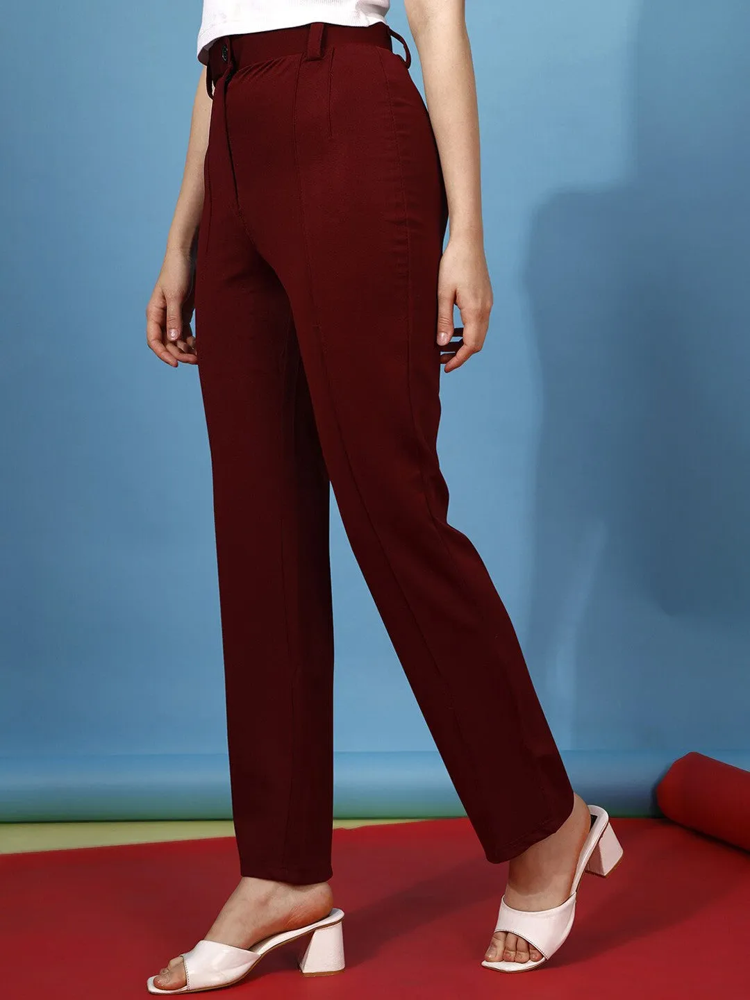 Wine Regular Fit Flat-Front Trouser