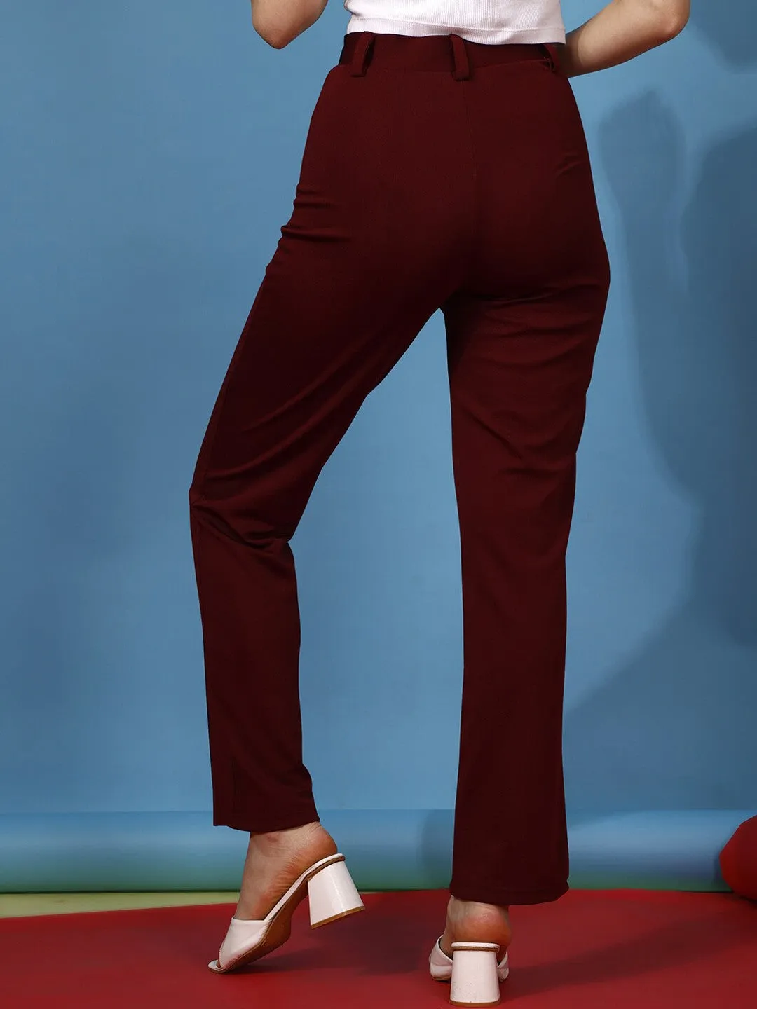 Wine Regular Fit Flat-Front Trouser