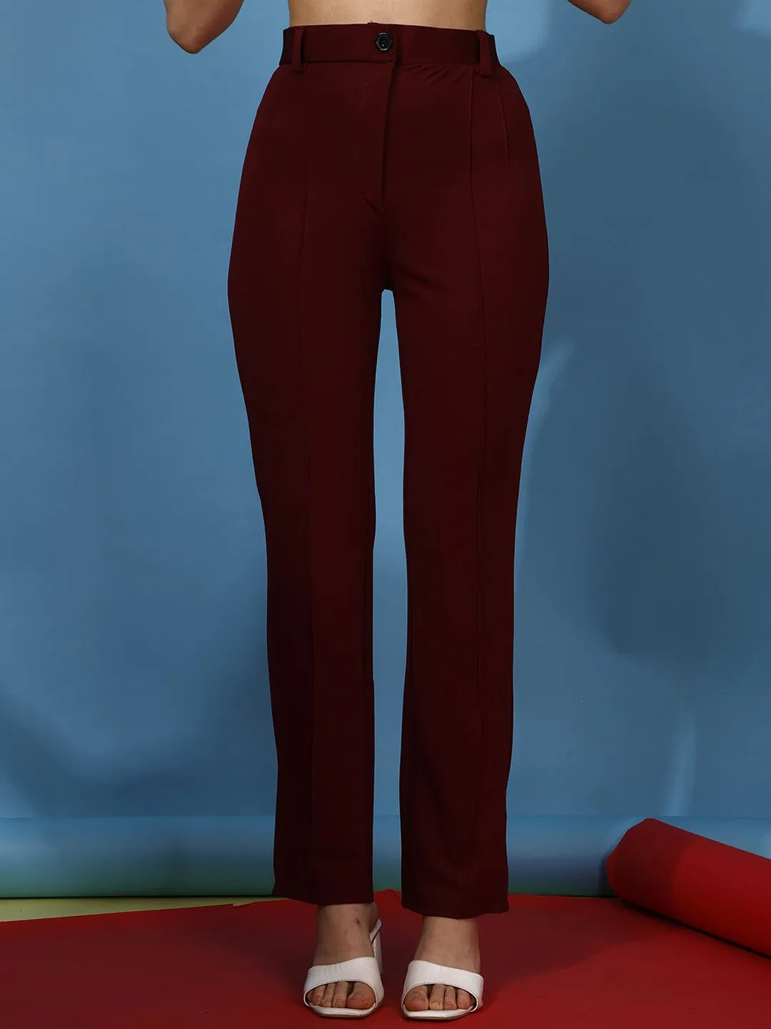 Wine Regular Fit Flat-Front Trouser