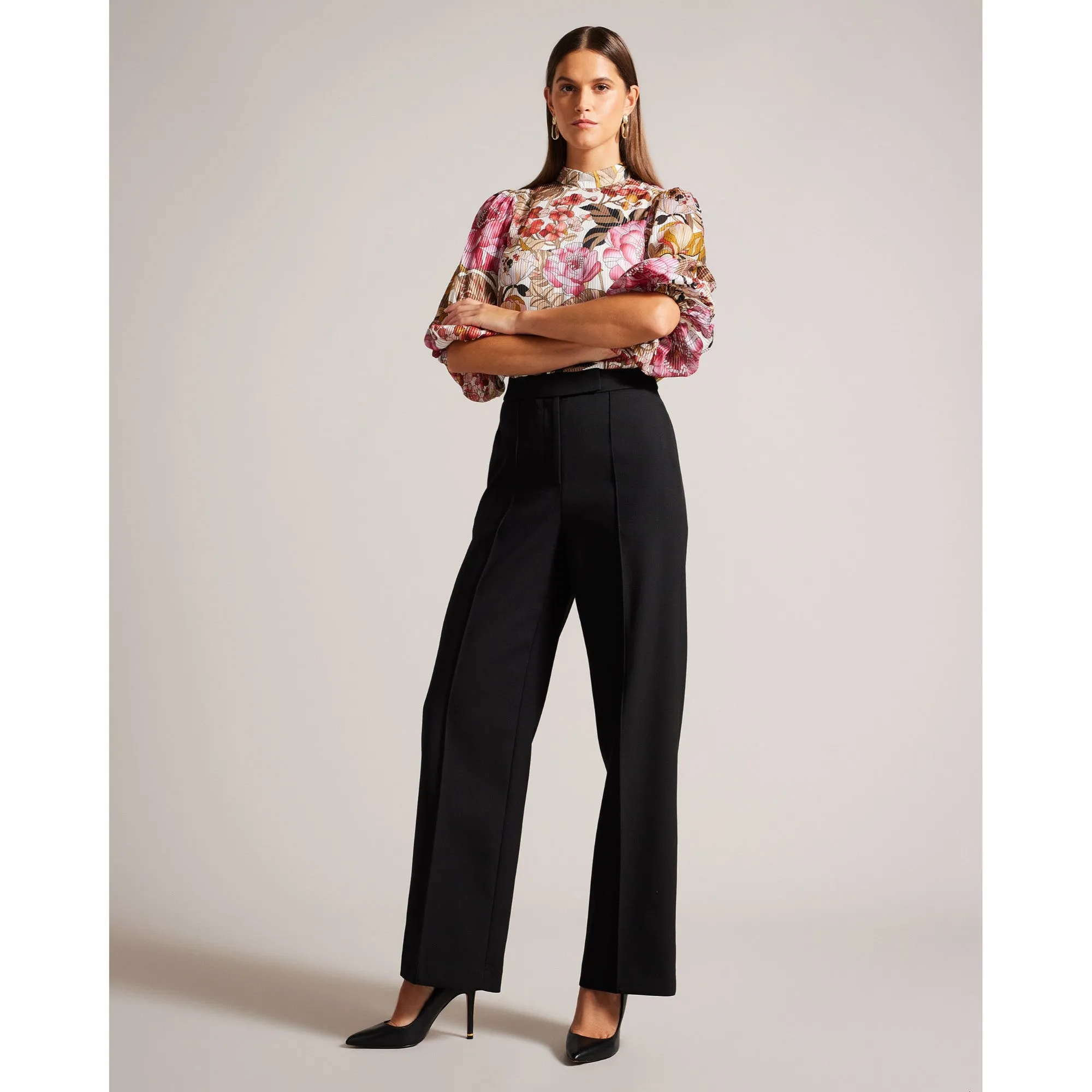 Women Wmt-Riyann-Wide Leg Flat Front Trouser - Black