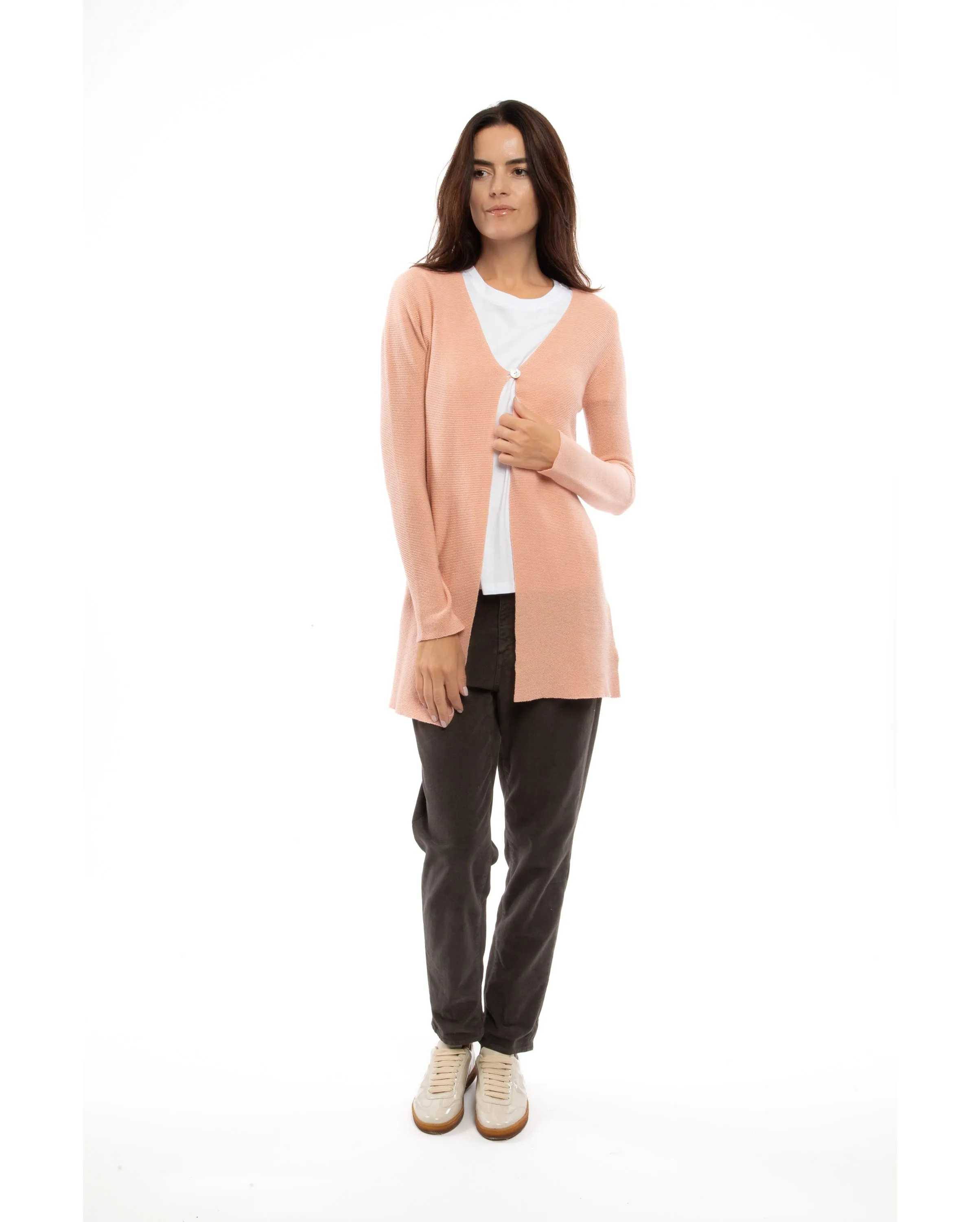 Women's Cashmere Links Stitch Duster Cardigan Melange Gray