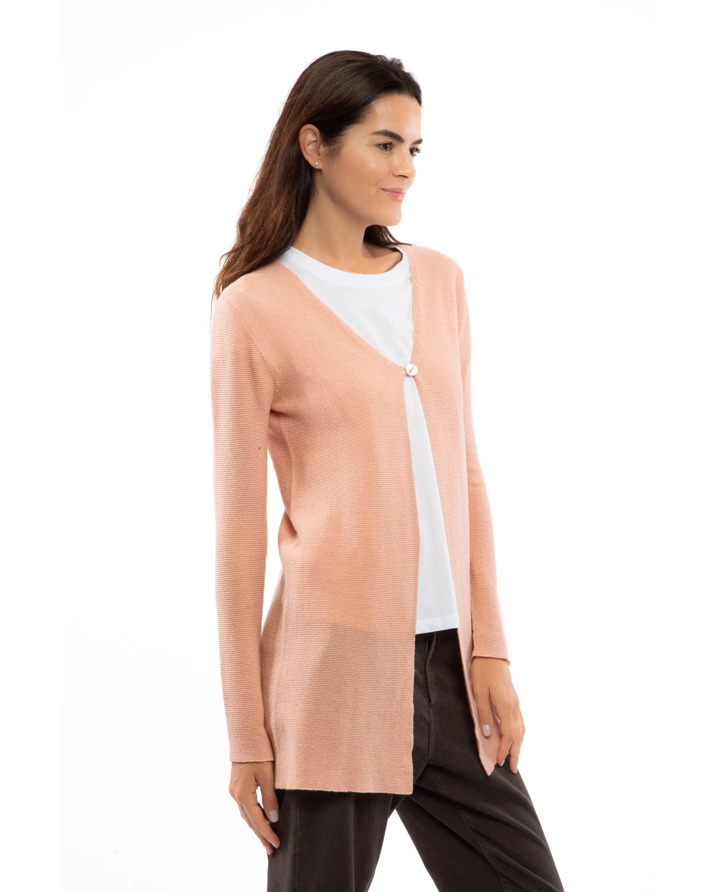 Women's Cashmere Links Stitch Duster Cardigan Melange Gray